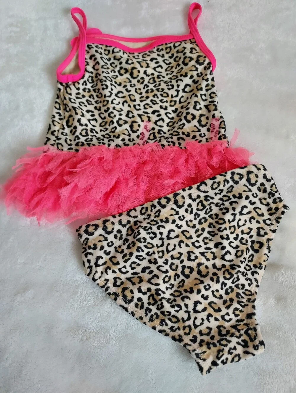 Flapdoodles Two Piece Frilly Cheetah Bating Suit 24mo Vacation Pool Beach Party